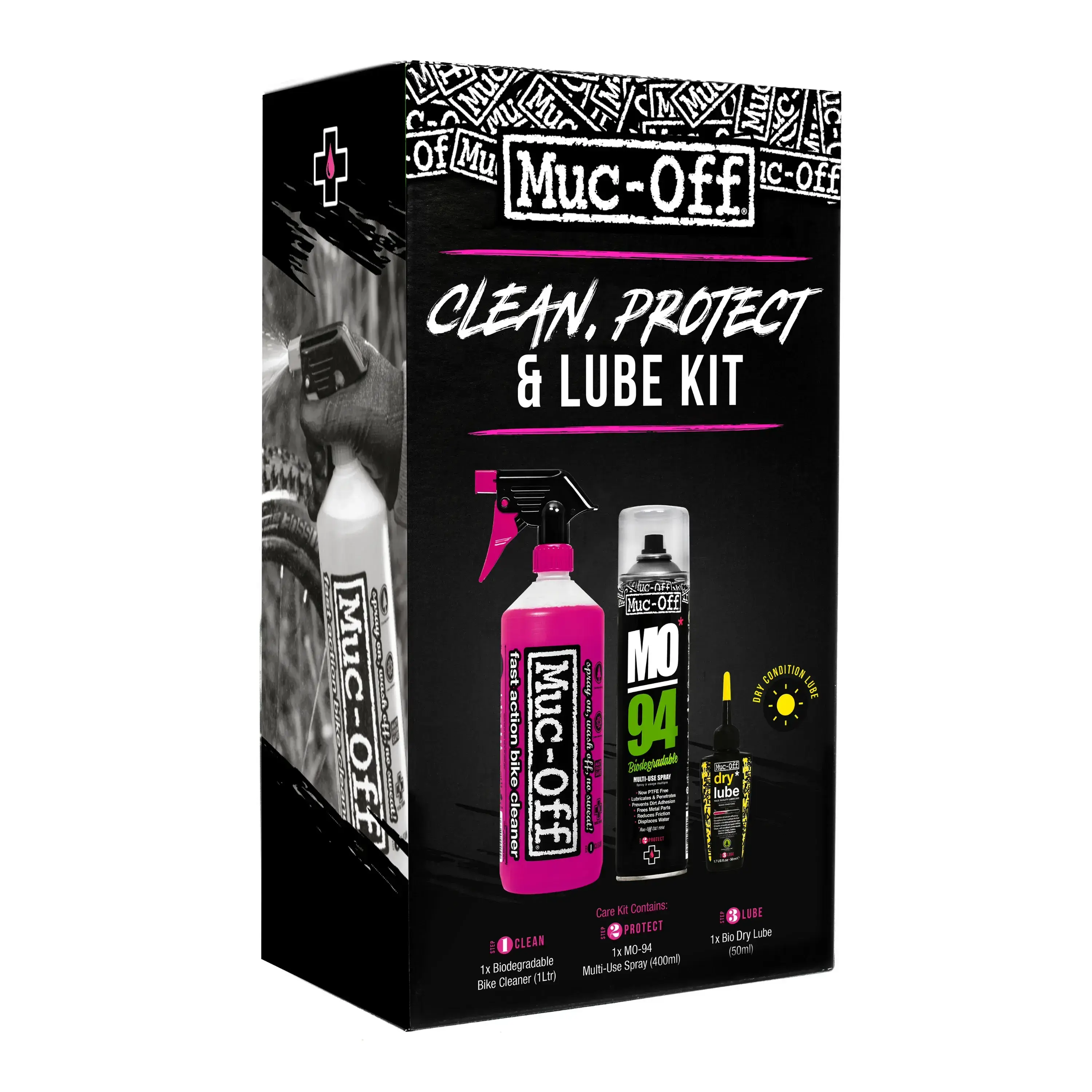 Muc-Off Clean, Protect and Dry Lube Kit ערכת שימון, ניקוי והגנה לאופניים